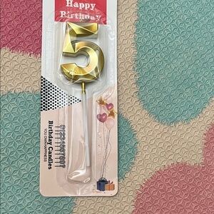Happy Birthday Gold Number 5 Candle - Party Supply